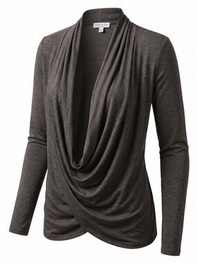 Free to Live🪷Charcoal Draped Long-Sleeve Cowl Top🪷NWT🪷Medium🪷Simple & Effortless
